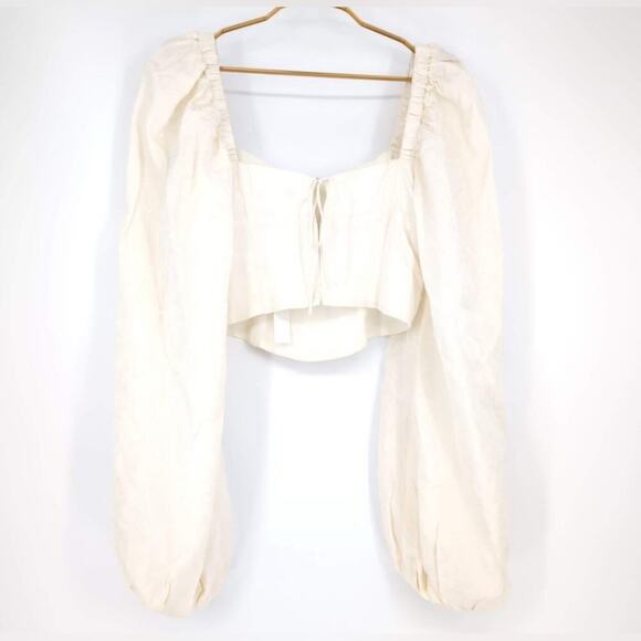 (XS) NWT $135 For Love And Lemons Janet Puffy Long Sleeve Ivory Corset Top - Picture 8 of 10